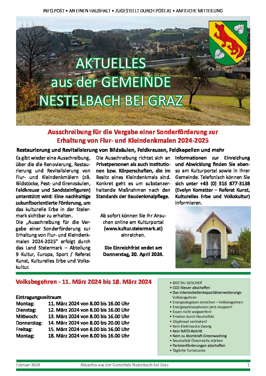 Aktuelles aus der Gemeinde Nestelbach, Februar 2024