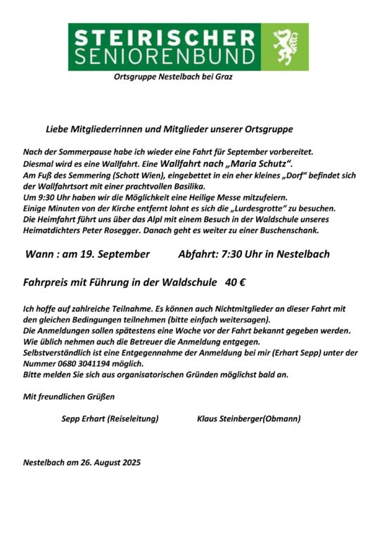 Ausflug September Seniorenbund