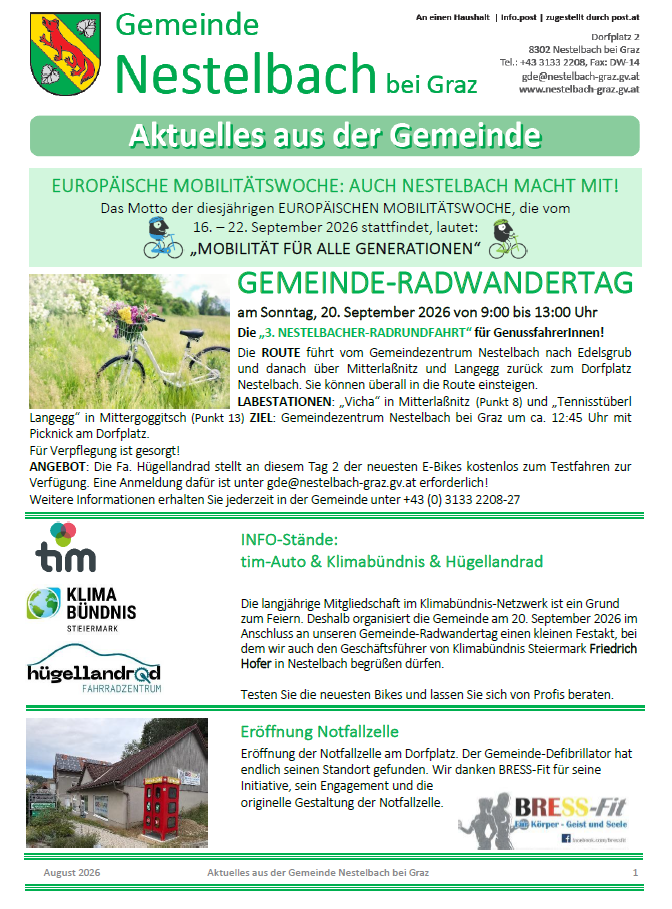 Aktuelles aus der Gemeinde, August 2026