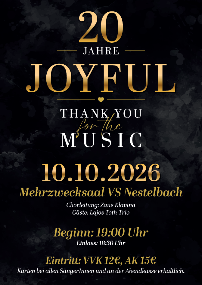 20 Jahre JOYFUL am 10.10.2026 im Mehrzwecksaal VS Nestelbach
